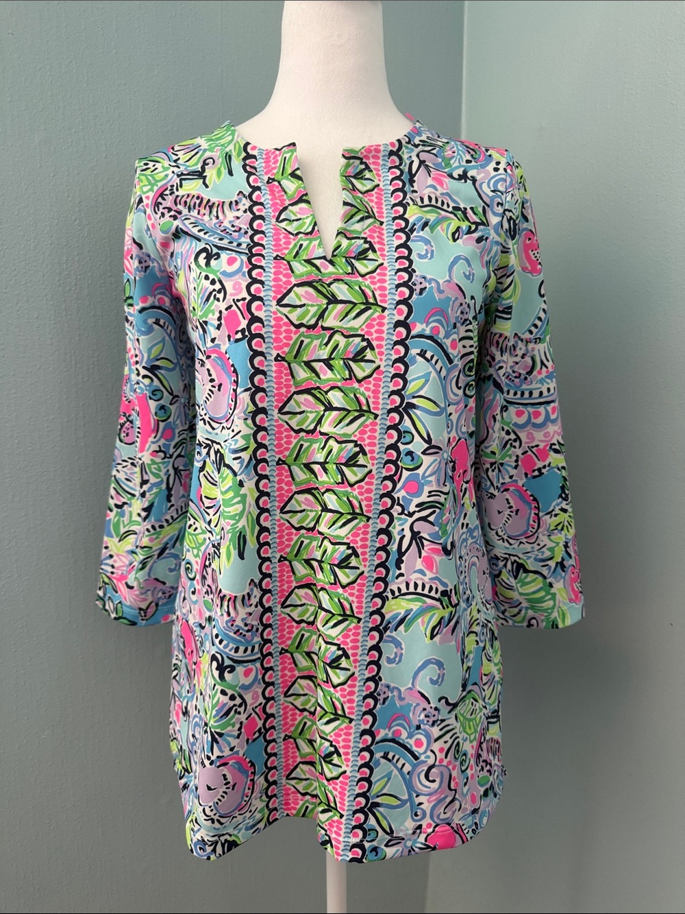 Lilly Pulitzer Pink, Green & Blue Printed Tunic Blouse